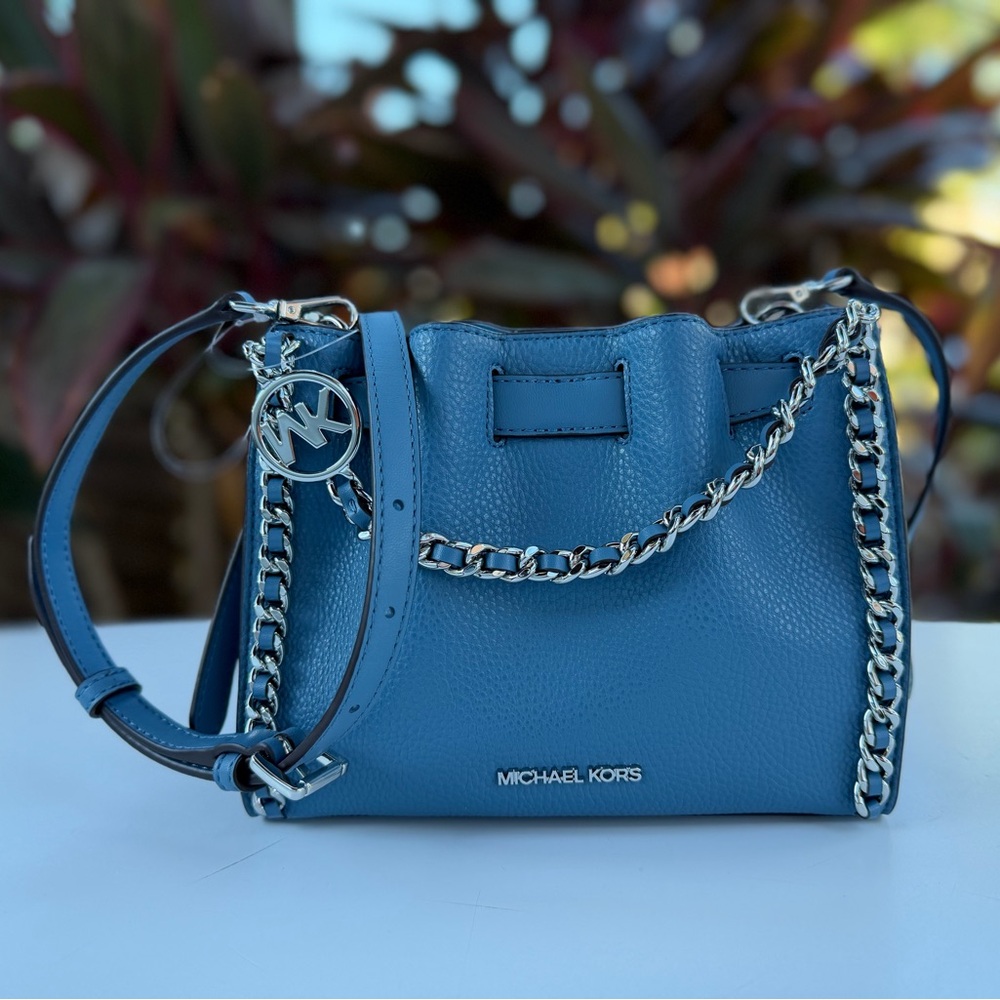 Michael Kors Mina Small Belted Chain Shoulder Crossbody Bag Corn Flower Blue